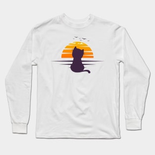 Cat Watching Sunset Long Sleeve T-Shirt